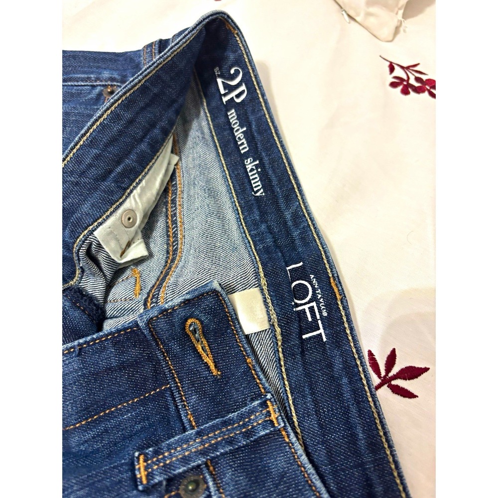 LOFT Modern Skinny Jeans Petite 2P Blue Dark Wash Mid Rise Slim Fit Denim